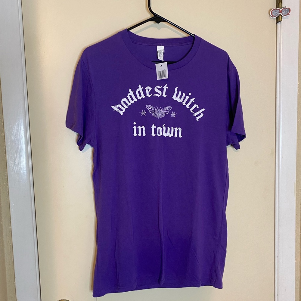 NWT purple Baddest Witch in Town short sleeve Halloween butterfly tee